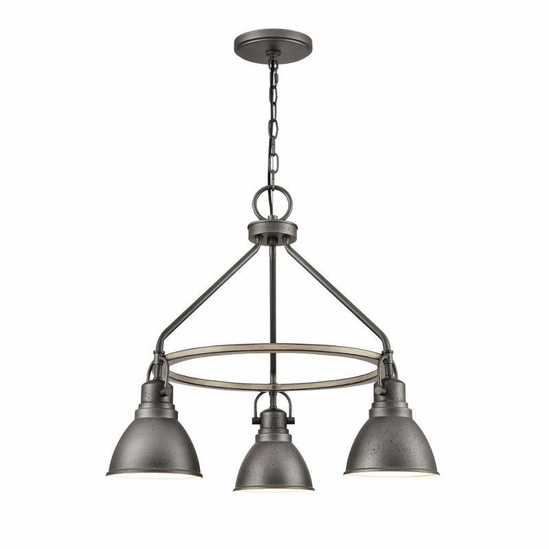 North Shore Iron and Palisade Gray 3-Light Chandelier