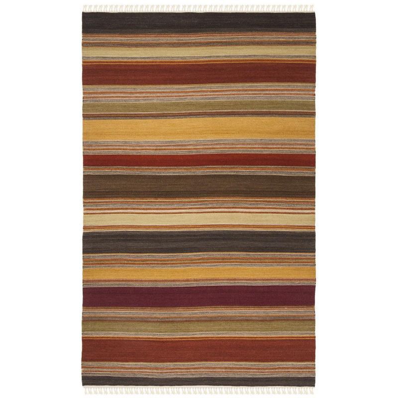 Handmade Red and Gold Striped Wool Kilim Rug 4' x 6'