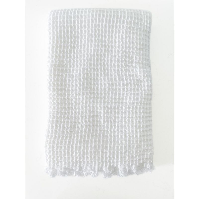 White Cotton Waffle Throw Blanket with Fringe, 50x70