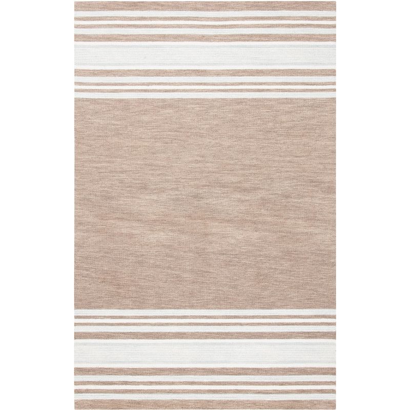 Ivory and Brown Hand-Tufted Wool Rectangular Rug