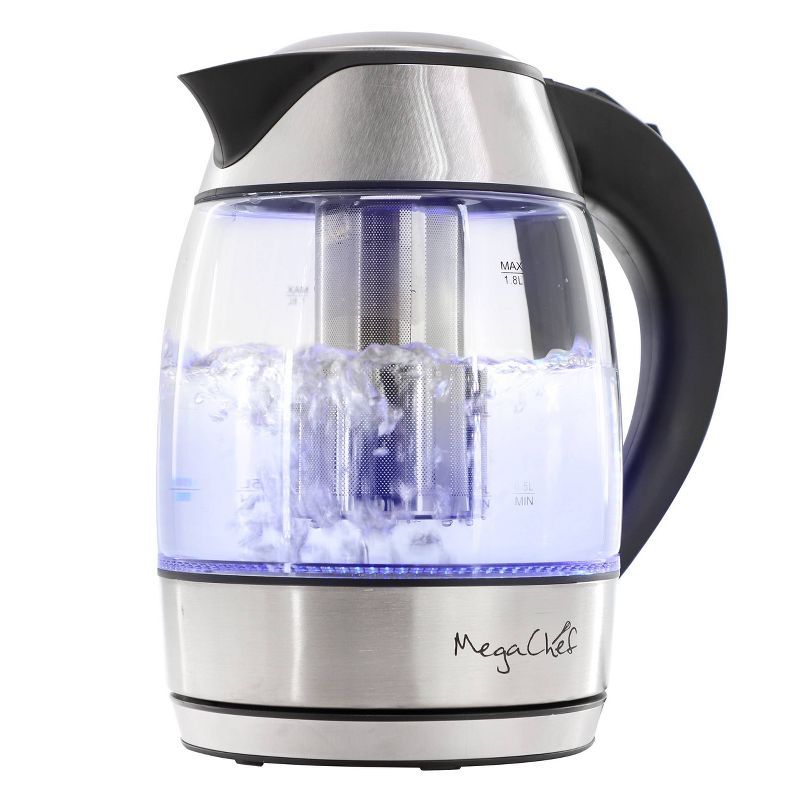 MegaChef 1.8L Silver Glass and Stainless Steel Electric Kettle