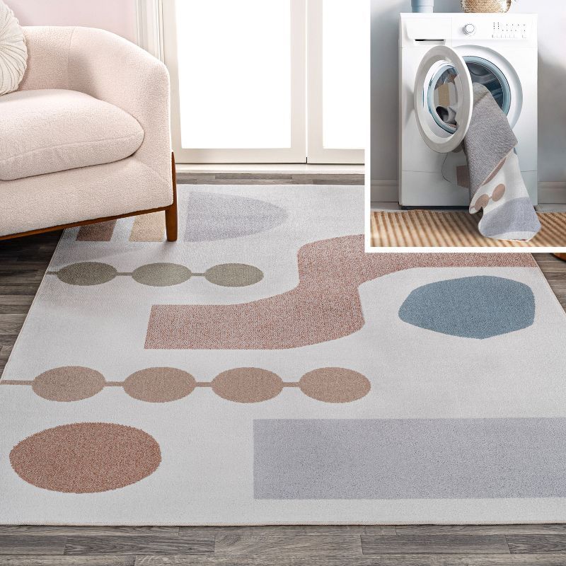 Blue and Cream Abstract Kids Washable Area Rug