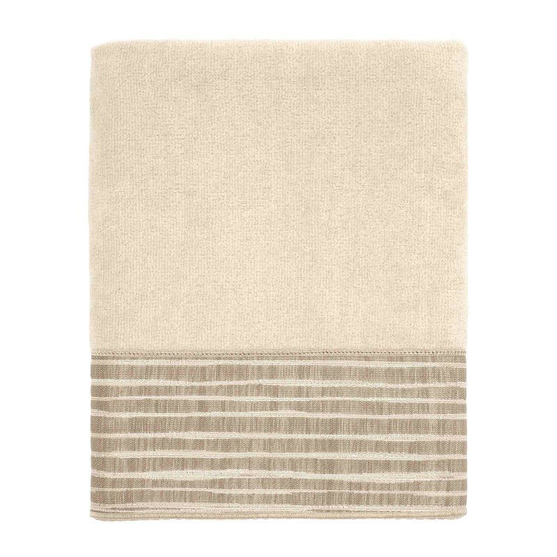 Beige Cotton Hand Towel with Woven Border