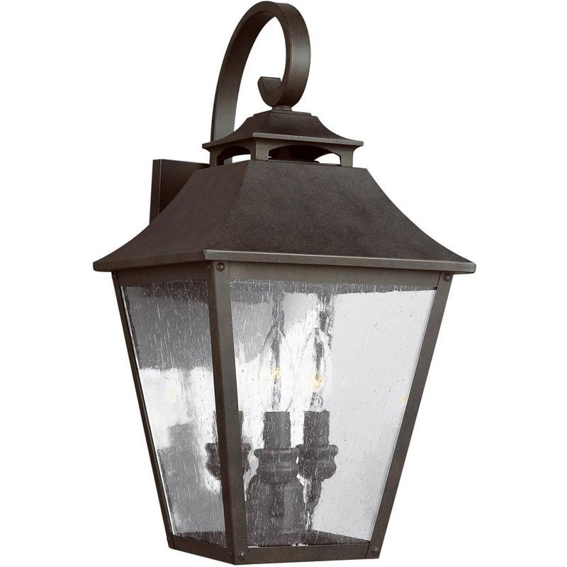 Galena Sable Finish 3-Light Outdoor Lantern with Clear Seeded Glass