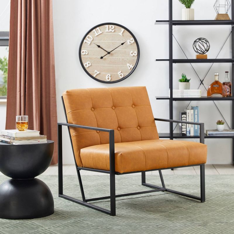 Mid-Century Modern Camel Faux Leather Metal Accent Chair