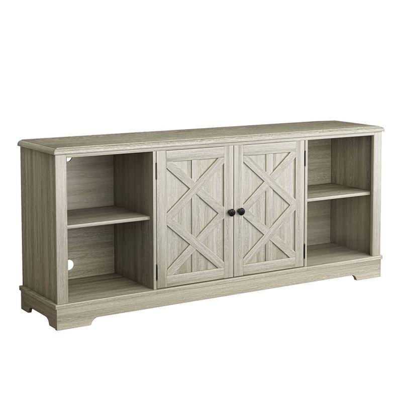 Gray 70" Farmhouse TV Stand with Cabinet and Shelves