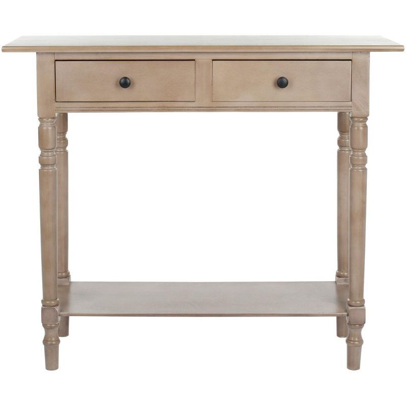 Transitional Gray Pine Console Table with Dual Storage Drawers