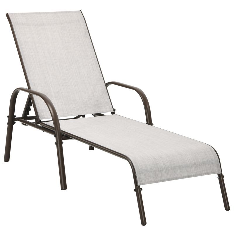 Gray Adjustable Outdoor Chaise Lounge Chair with Armrests