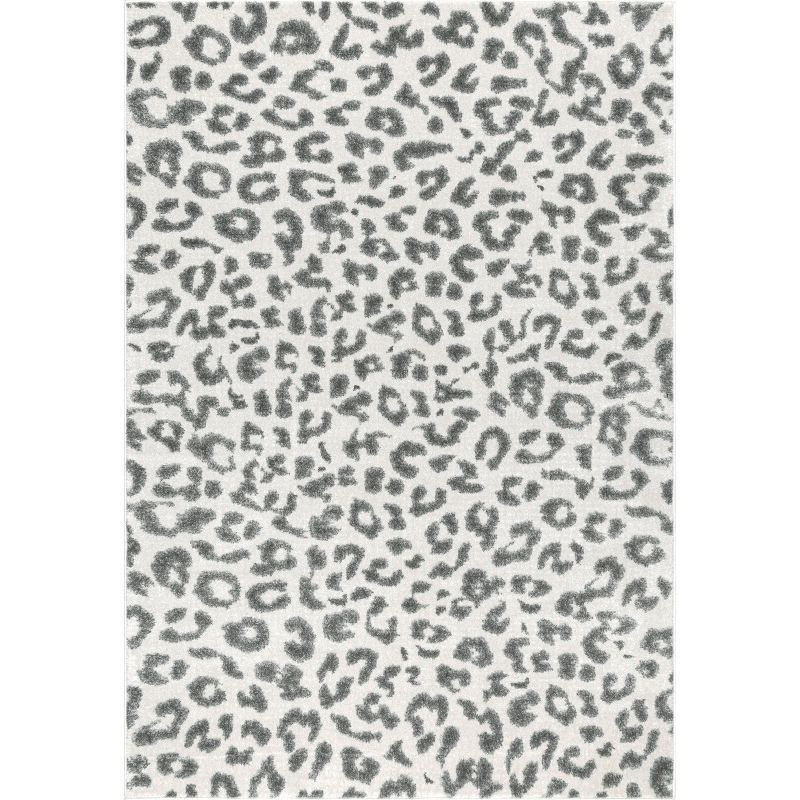 Gray Leopard Print Tufted Synthetic Area Rug