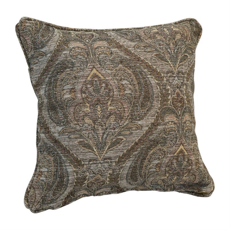 Gray Damask Jacquard Chenille Square Throw Pillow, 18-inch