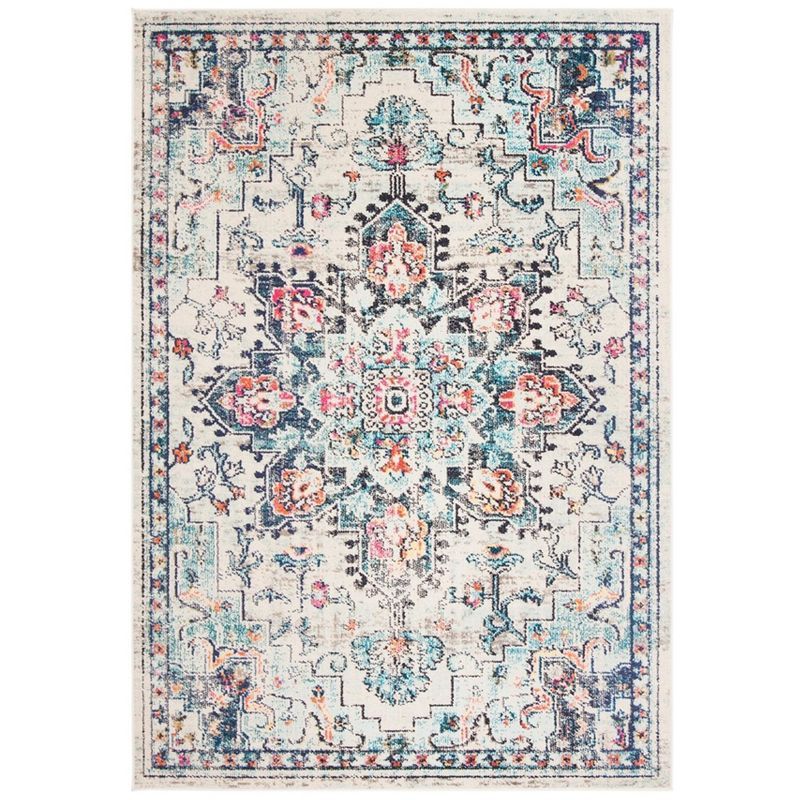 Elegant Cream/Blue Synthetic 4' x 6' Hand-Knotted Area Rug