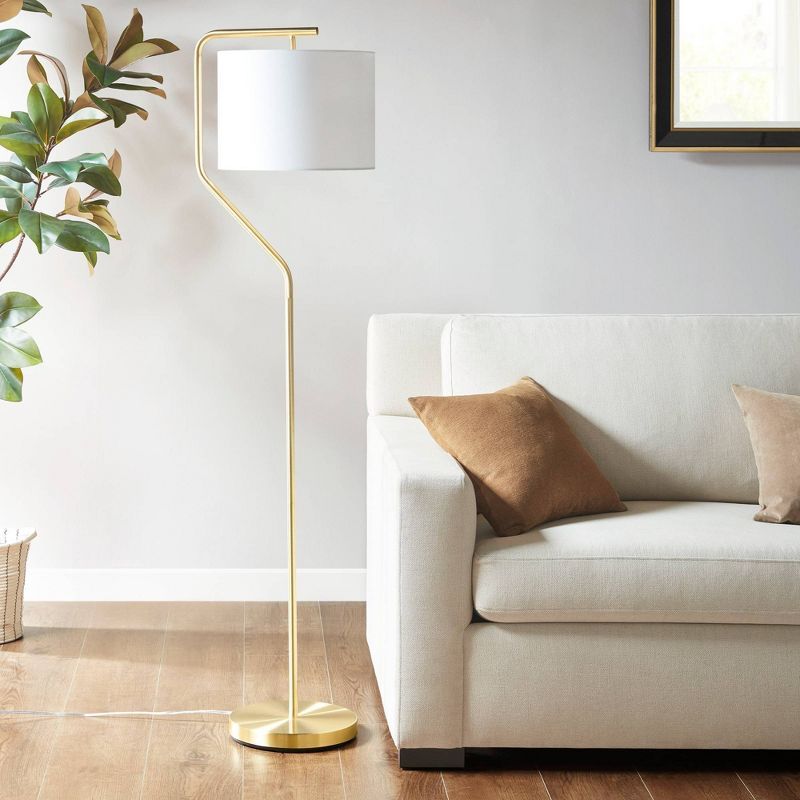 Gold Angular Arched Steel Floor Lamp with Drum Shade