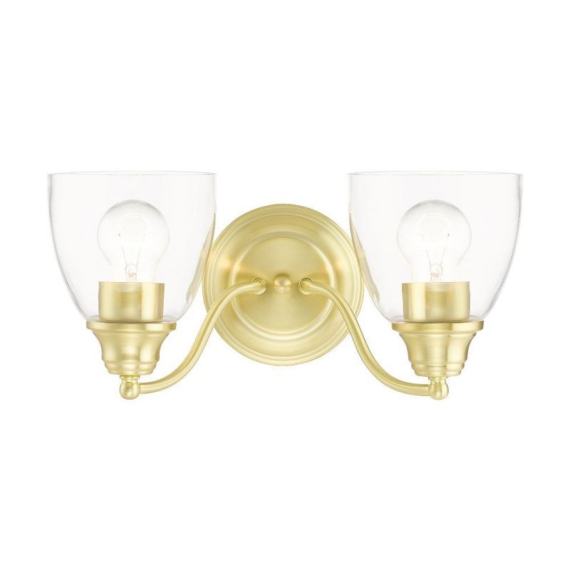 Satin Brass 2-Light Vanity Sconce with Hand Blown Clear Glass Shades
