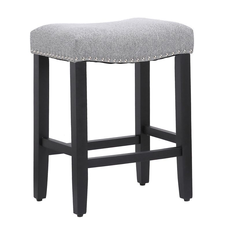 Gray Upholstered Wood Saddle Counter Stool, 24" Height