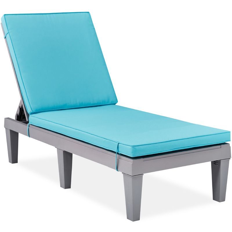 Gray and Teal Resin Outdoor Chaise Lounger with Cushions