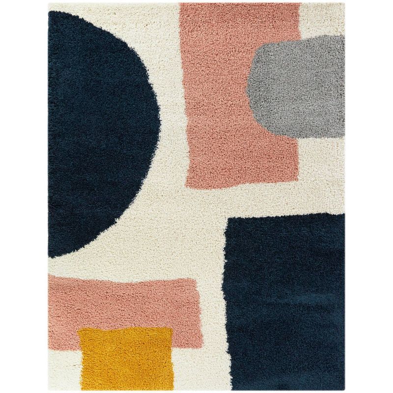 Navy and Multicolor Geometric Synthetic 5' x 7' Area Rug