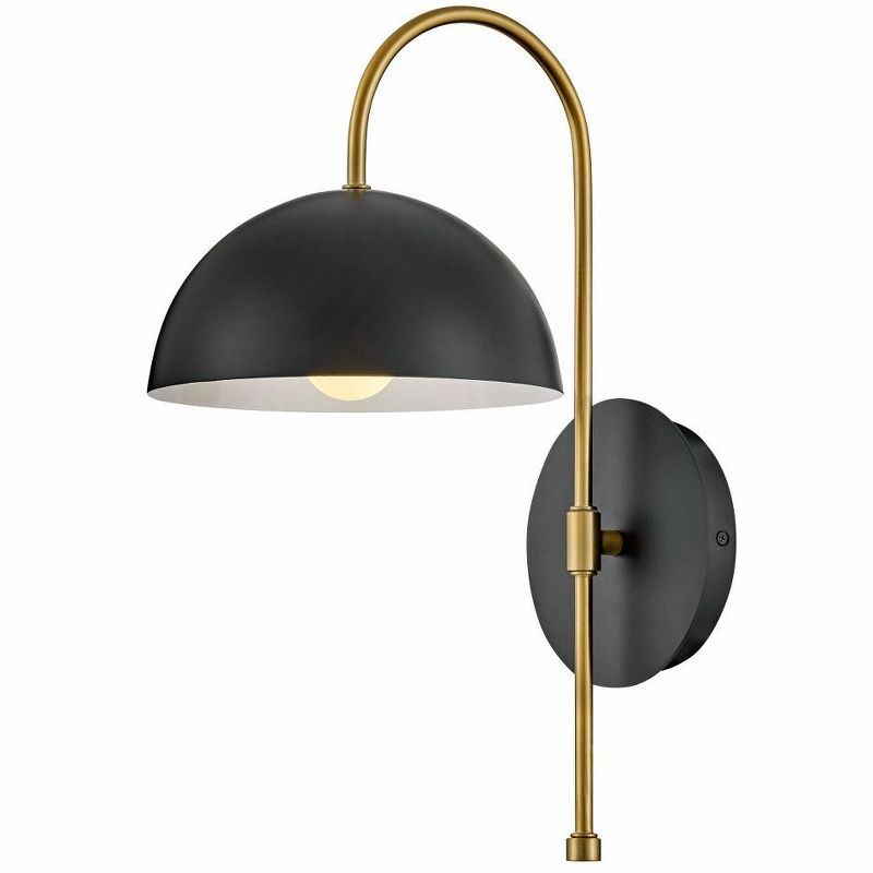 Lou Lacquered Brass and Black Mid-Century Modern Sconce