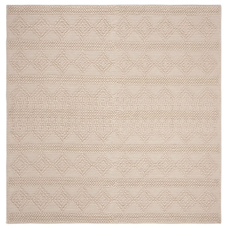 Ivory Flat Woven Handmade Wool Square Area Rug