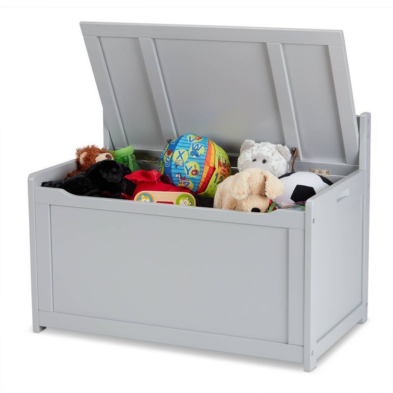 Gray Wooden Toy Chest with Safety-Hinged Lid