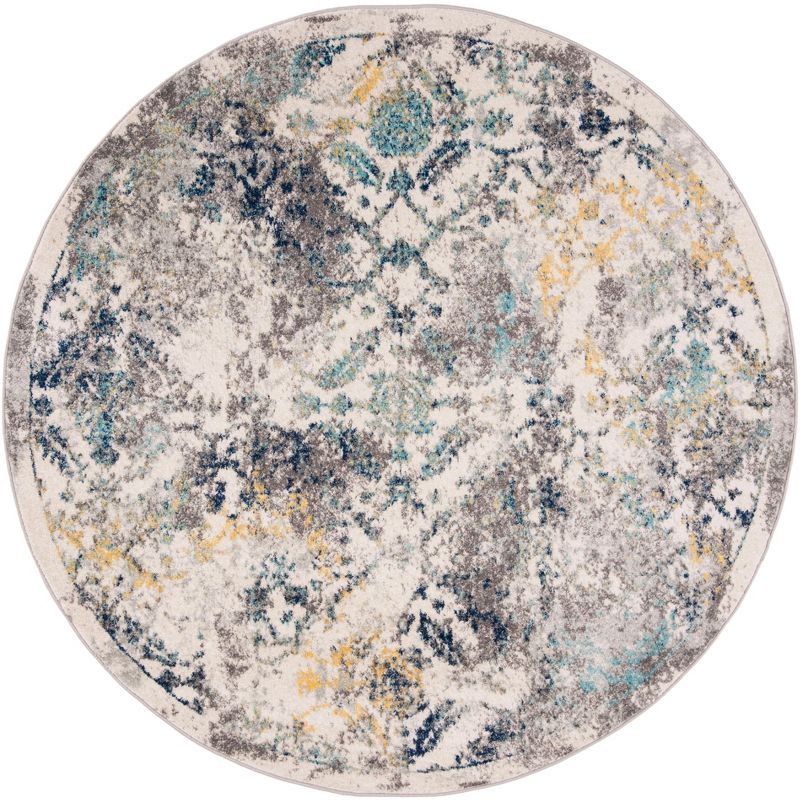 Madison Metro-Mod 6'7" Round Blue Synthetic Area Rug