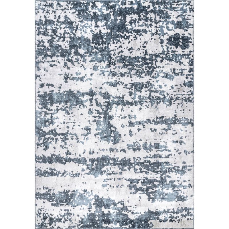 Ginny Blue Abstract Washable Synthetic Area Rug