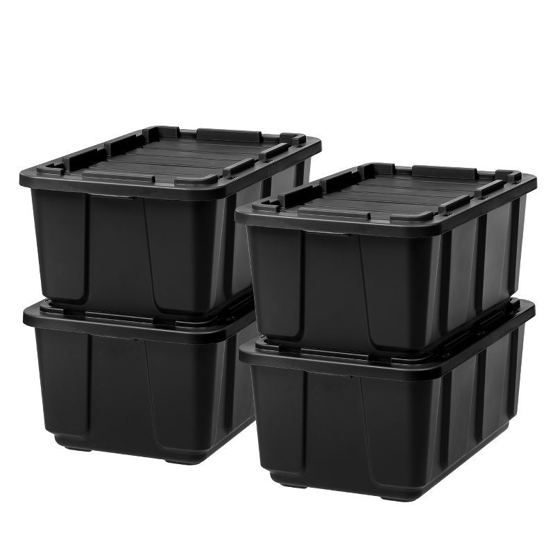 Heavy-Duty Black Plastic Stackable Storage Bins with Lids, 27 Gallon