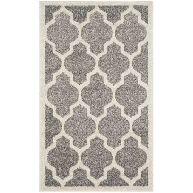 Dark Grey and Beige Geometric Synthetic Reversible Area Rug