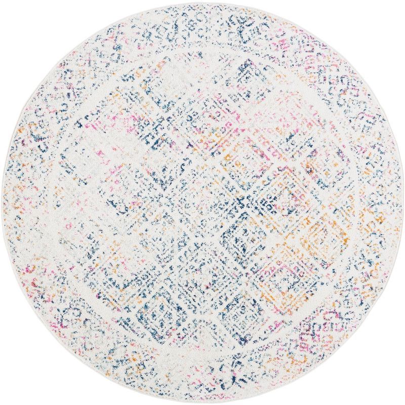 Ivory and Multicolor Round Synthetic Area Rug