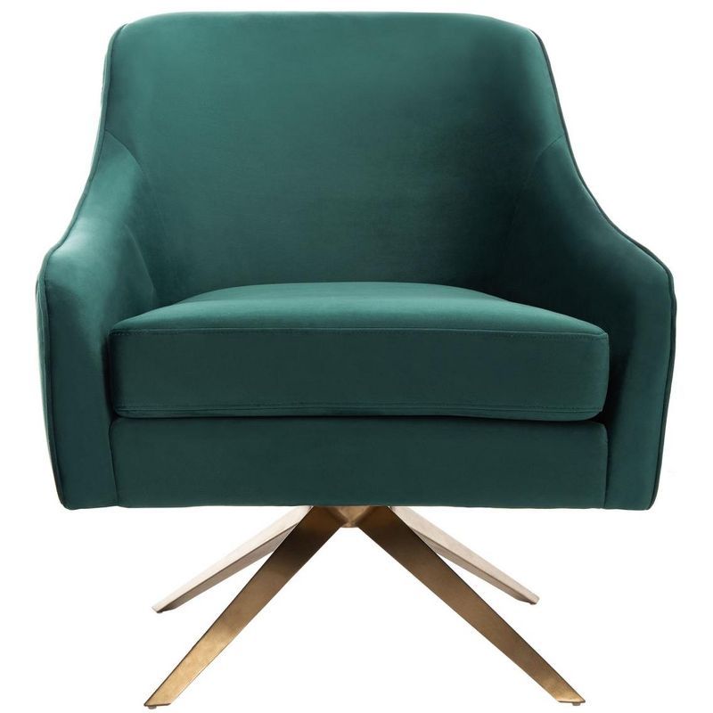 Emerald Velvet Swivel Arm Chair with Gold Brushed Base