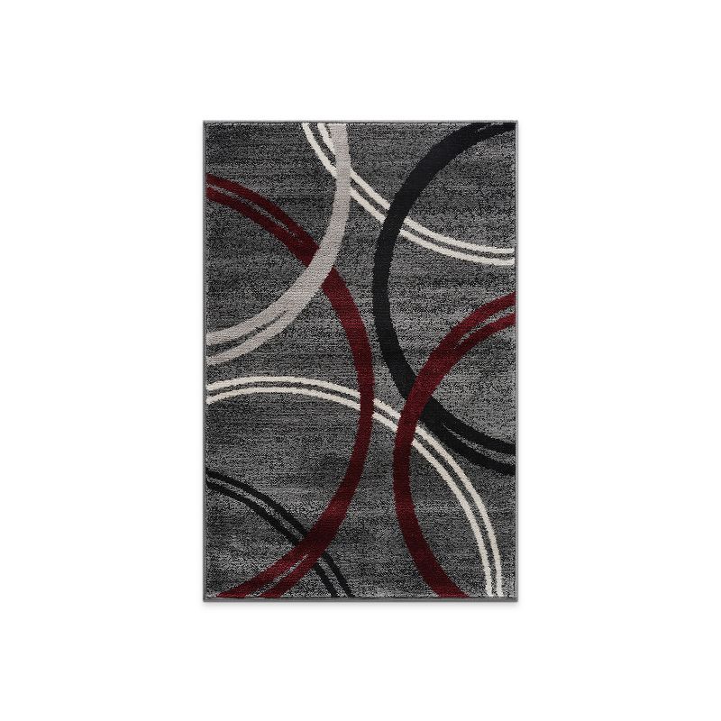 5' x 7' Red and Gray Abstract Synthetic Area Rug