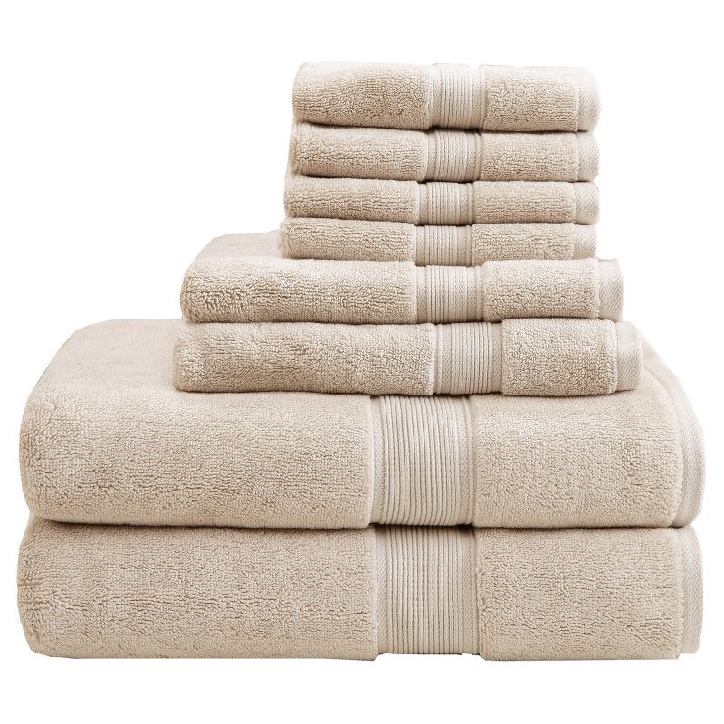 Oversized Beige Turkish Cotton 8-Piece Towel Set