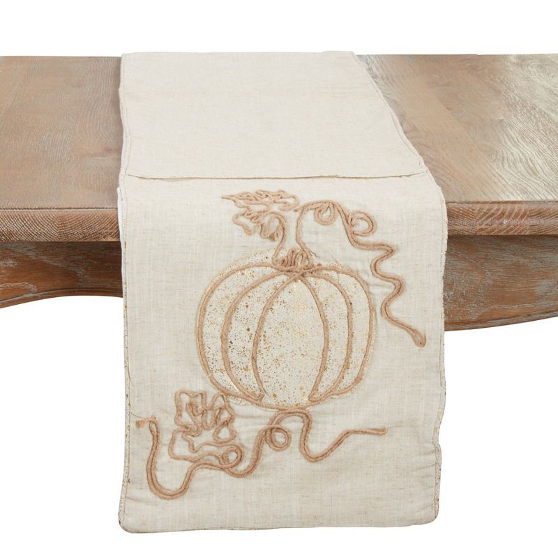 Natural Jute Embroidered Pumpkin Table Runner, 13" x 72"