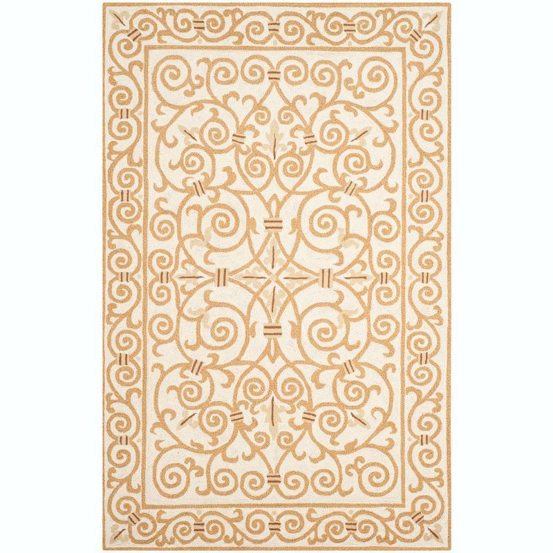 Ivory and Gold Hand-Hooked Wool Area Rug, 2' x 8'