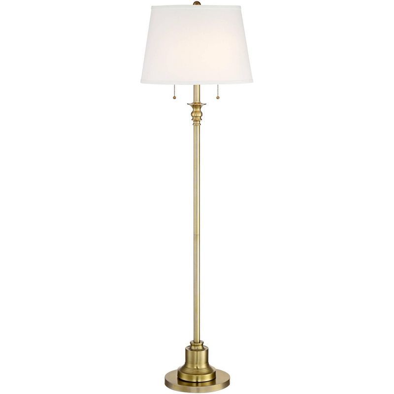 Classic Elegance Brushed Brass Floor Lamp with Off-White Linen Shade