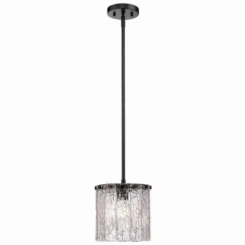 Glacier Textured Glass LED Pendant Light in Matte Black and Gold