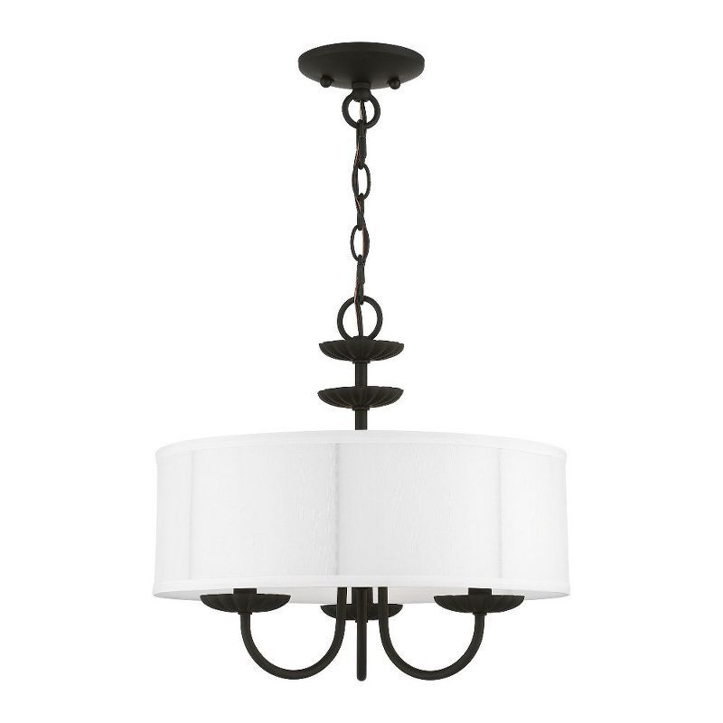 Elegant Black 3-Light Drum Pendant with Off-White Fabric Shade