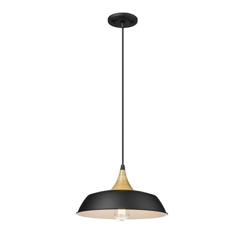 Arlo Matte Black Dome Pendant with Sleek Wood Accents