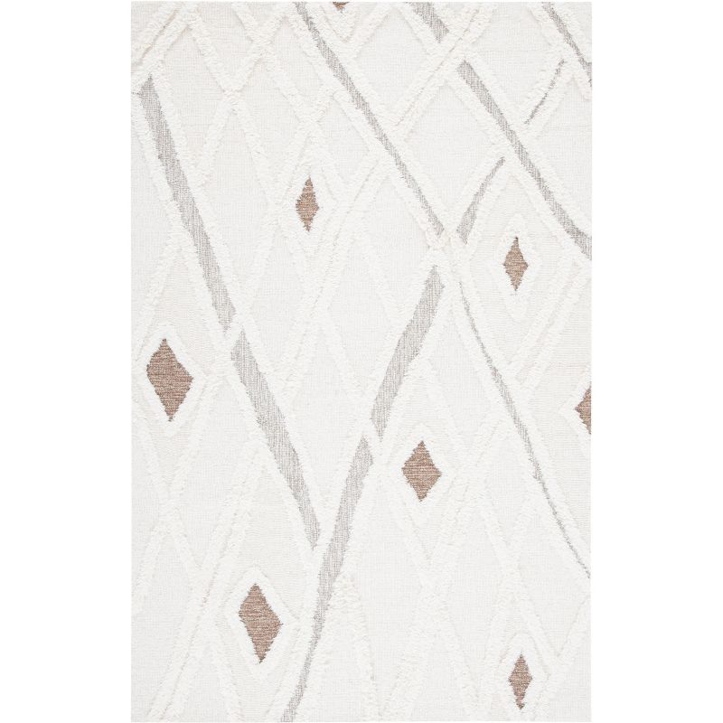 Ivory and Brown Hand-Tufted Wool Moroccan Area Rug 5' x 8'