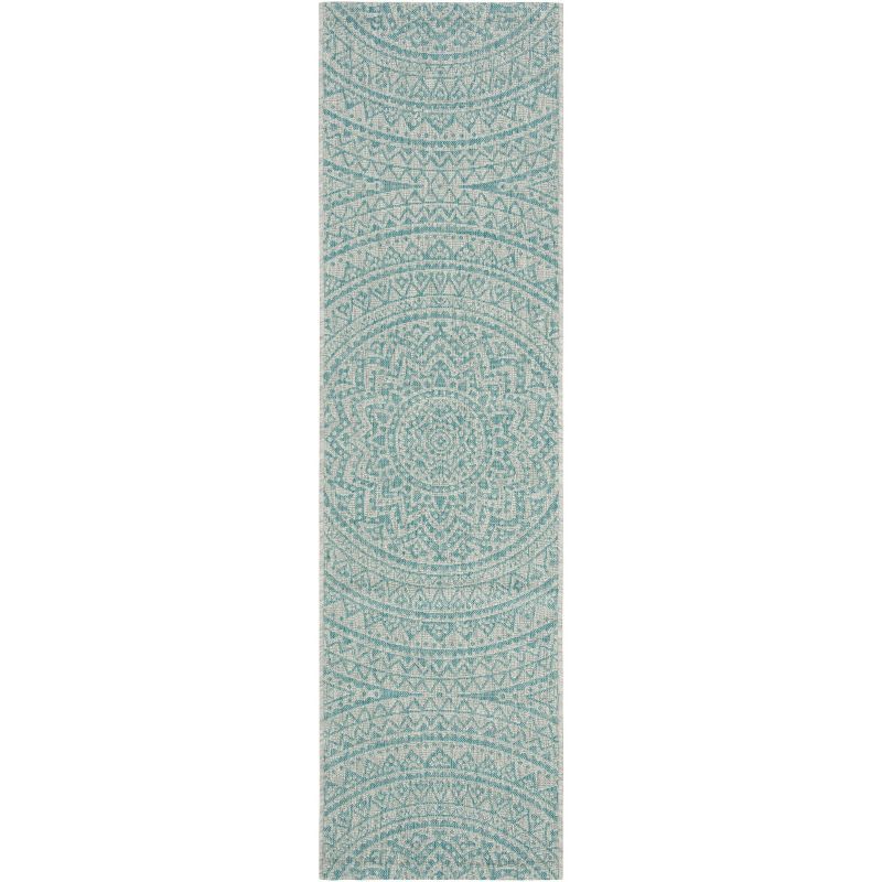 Light Grey/Aqua Synthetic Flat Woven Reversible Outdoor Runner Rug - 2'3" x 8'