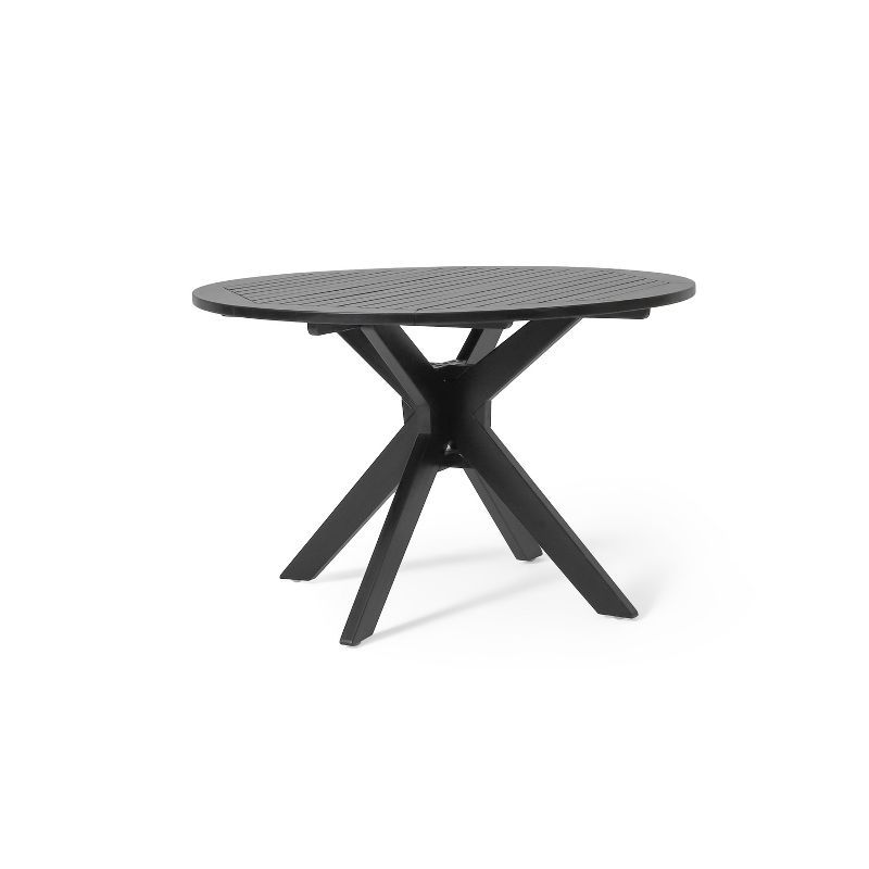 Round Black Acacia Wood Dining Table with Criss Cross Base