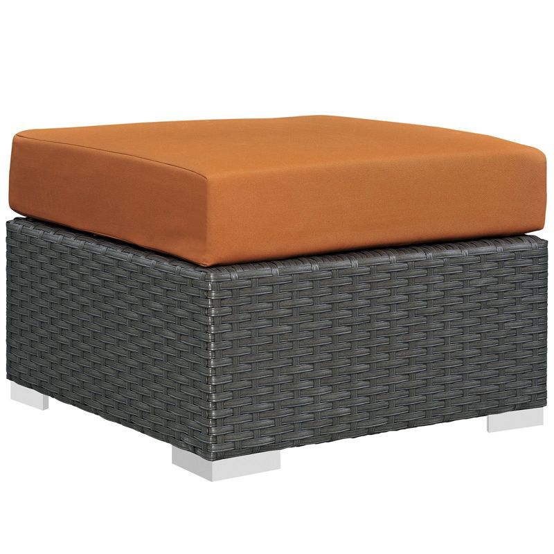 Tuscan Canvas and Gray Wicker Outdoor Patio Ottoman