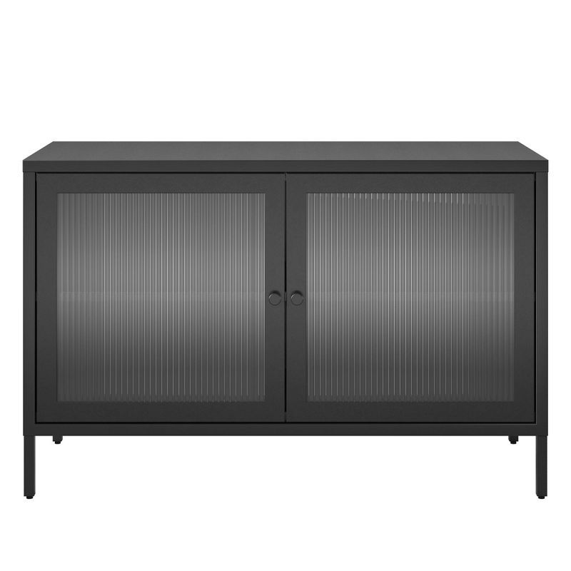 Black Metal 2-Door Accent Cabinet with Fluted Glass