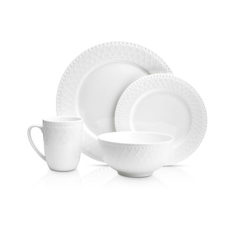 White Porcelain Beaded 32-Piece Dinnerware Set, Service for 8