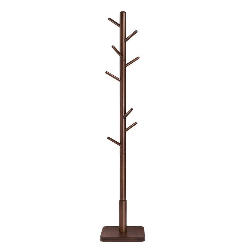 Dark Walnut Rubberwood 8-Hook Freestanding Coat Rack