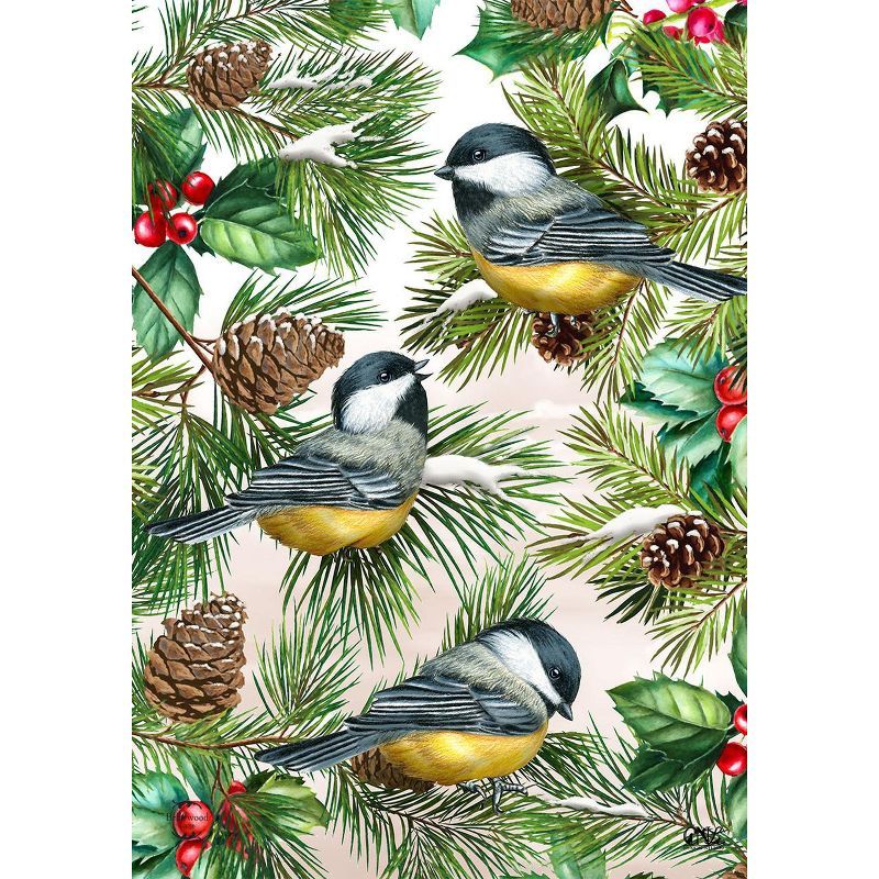 Winter Chickadees Multicolor Polyester Garden Flag