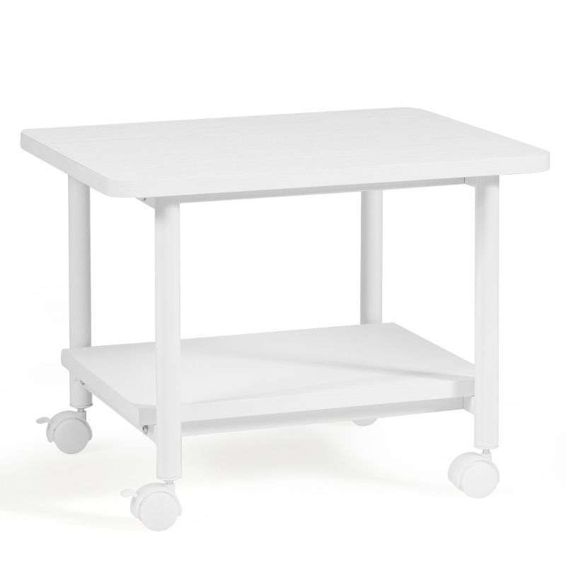 White 2-Tier Rolling Under Desk Printer Cart with Storage Shelves