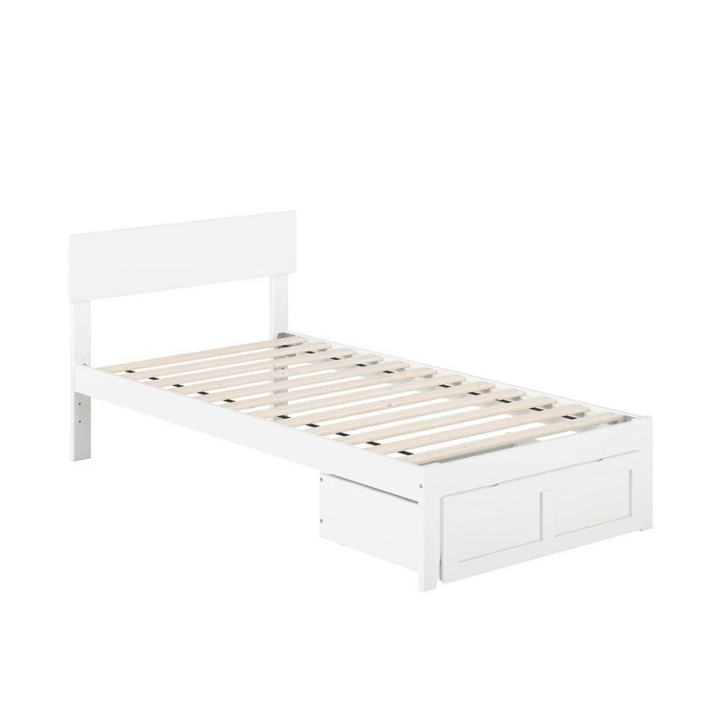 White Twin Wood Frame Bed with Headboard and Storage Drawer