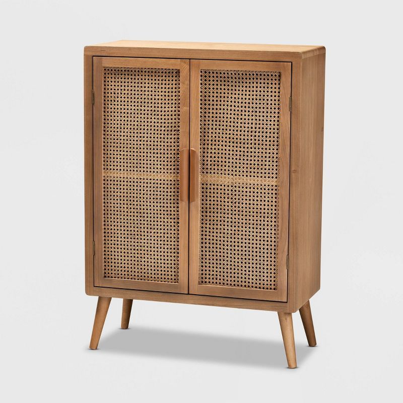 Alina Medium Oak and Rattan 2-Door Accent Storage Cabinet