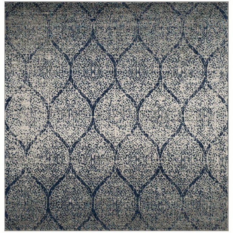 Elegant Navy/Silver Synthetic 9' Square Area Rug with Easy Care