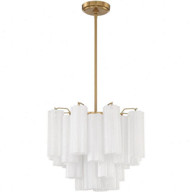 Aged Brass and White Glass 4-Light Chandelier